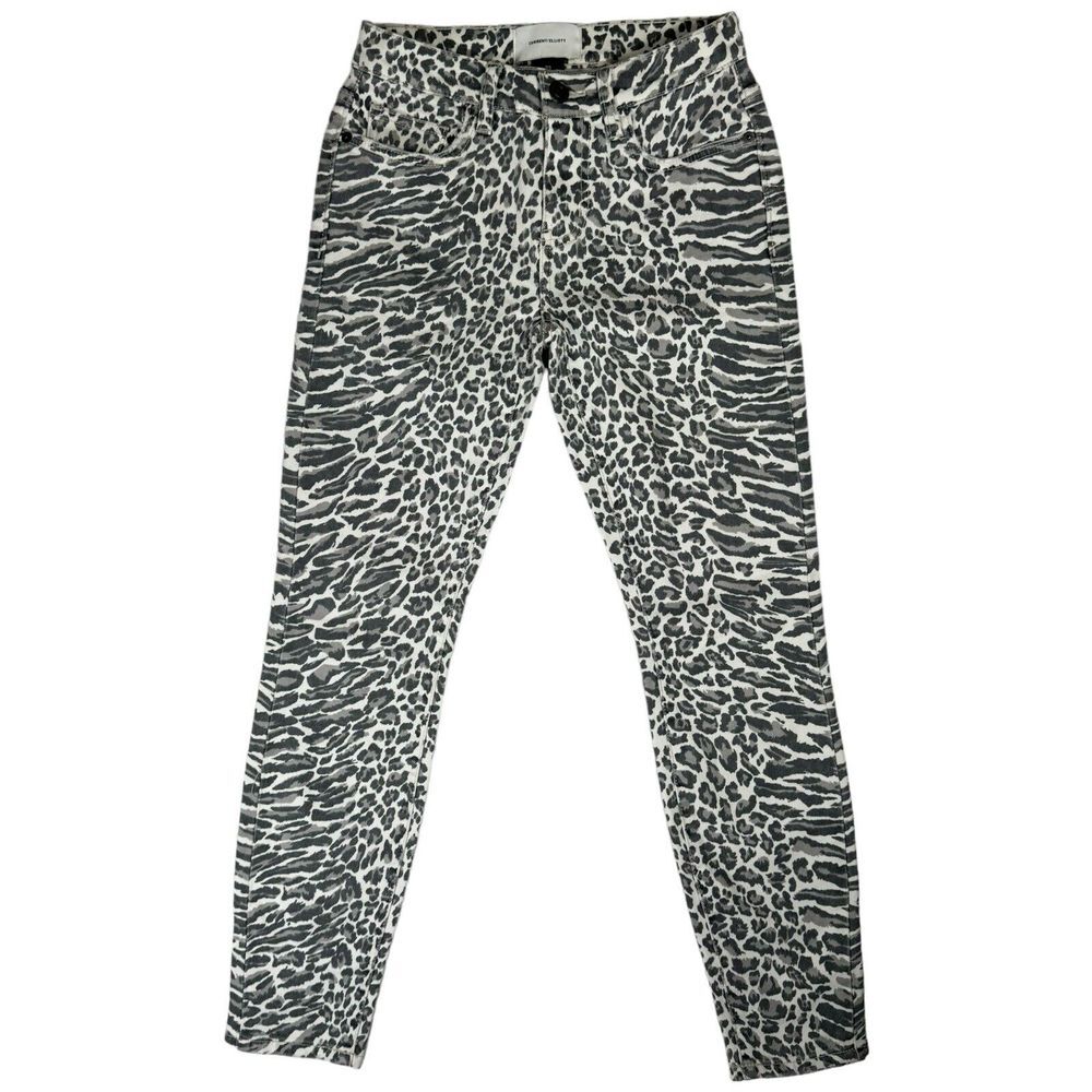 Current/Elliott‎ The Stiletto Jeans Size 23 Gray White Leopard Print Skinny Crop